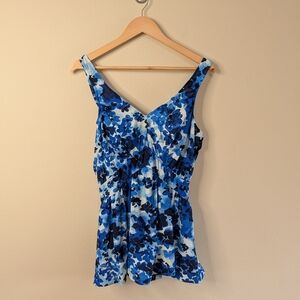 Maxine of Hollywood Blue Floral One Piece Swimsuit Size 18 Tummy Control